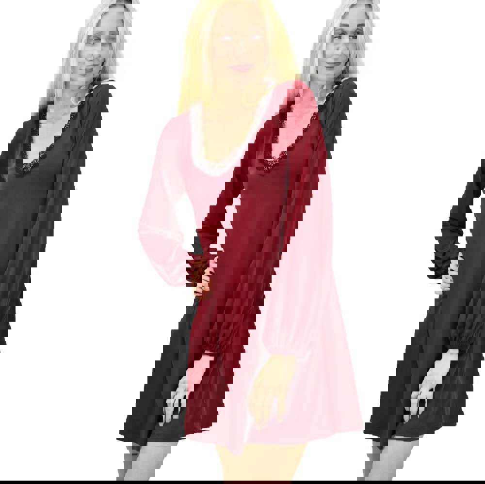 Γυναικείο φόρεμα με δαντέλα Μπορντώ 13483