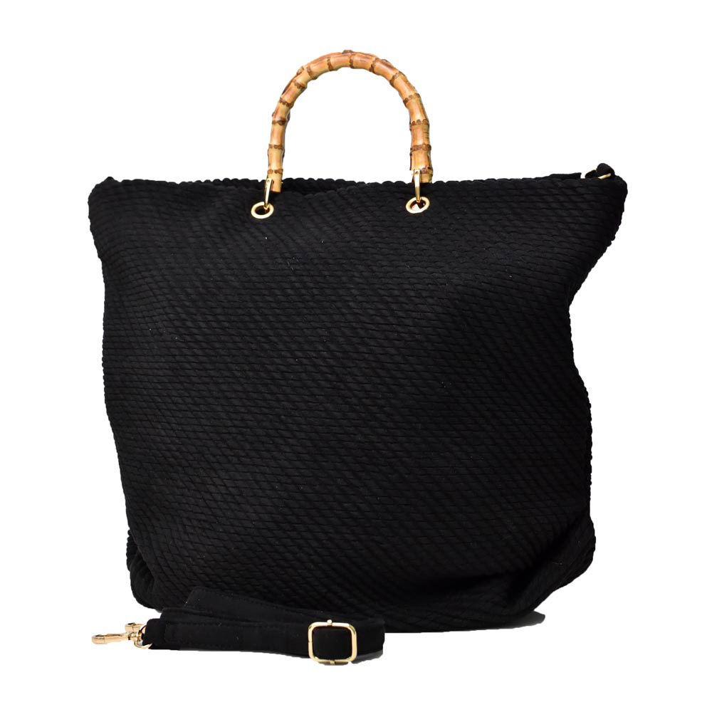 Γυναικέια τσάντα μονόχρωμή με λαβή μπαμπού Μαύρο 15046 15046