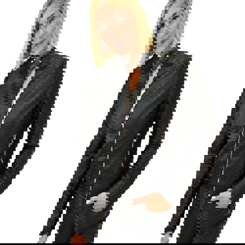 Τζάκετ από οικολογικό δέρμα Μαύρο 17518