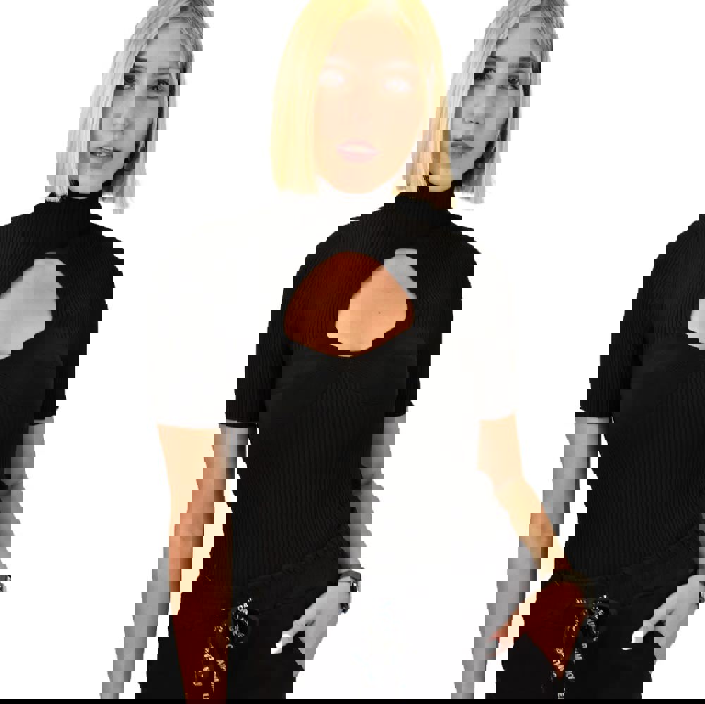 Τοπ με ψηλό λαιμό και άνοιγμα στο μπούστο Μαύρο 17366