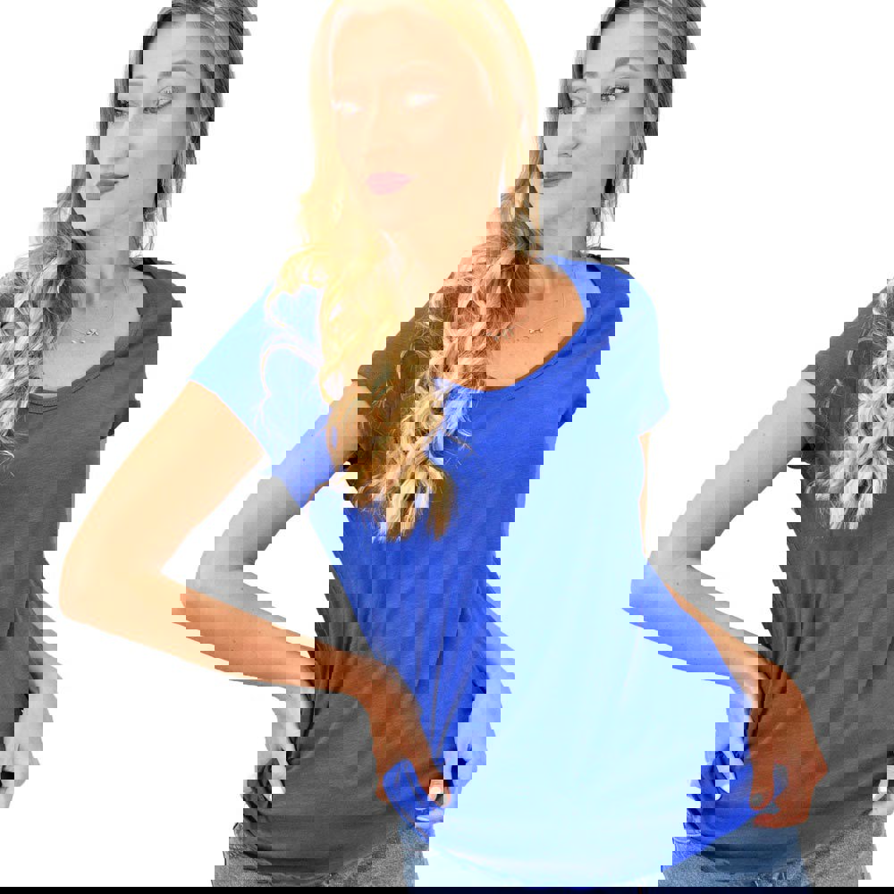 Γυναικεία μπλούζα με στρογγυλή ανοιχτή λαιμόκομψη Μπλε Ρουά 13182