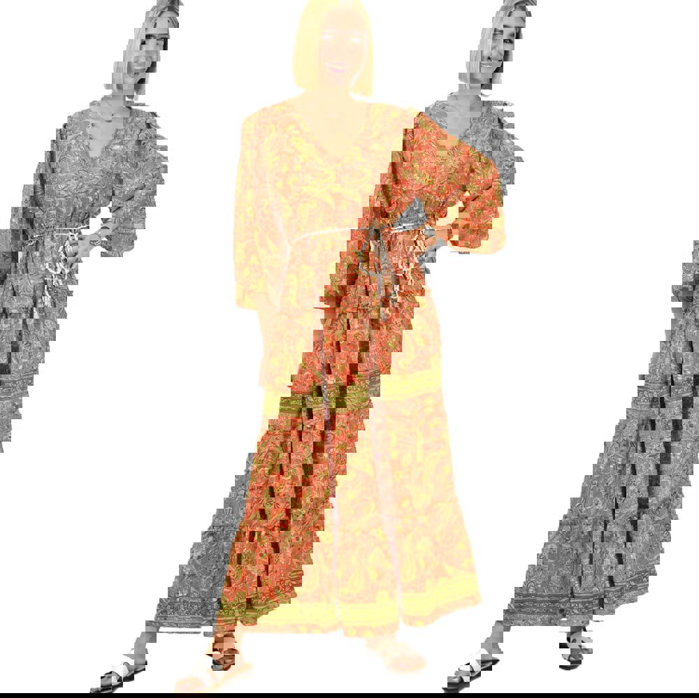 Γυναικείο φόρεμα boho με ζώνη Πορτοκαλί 16685