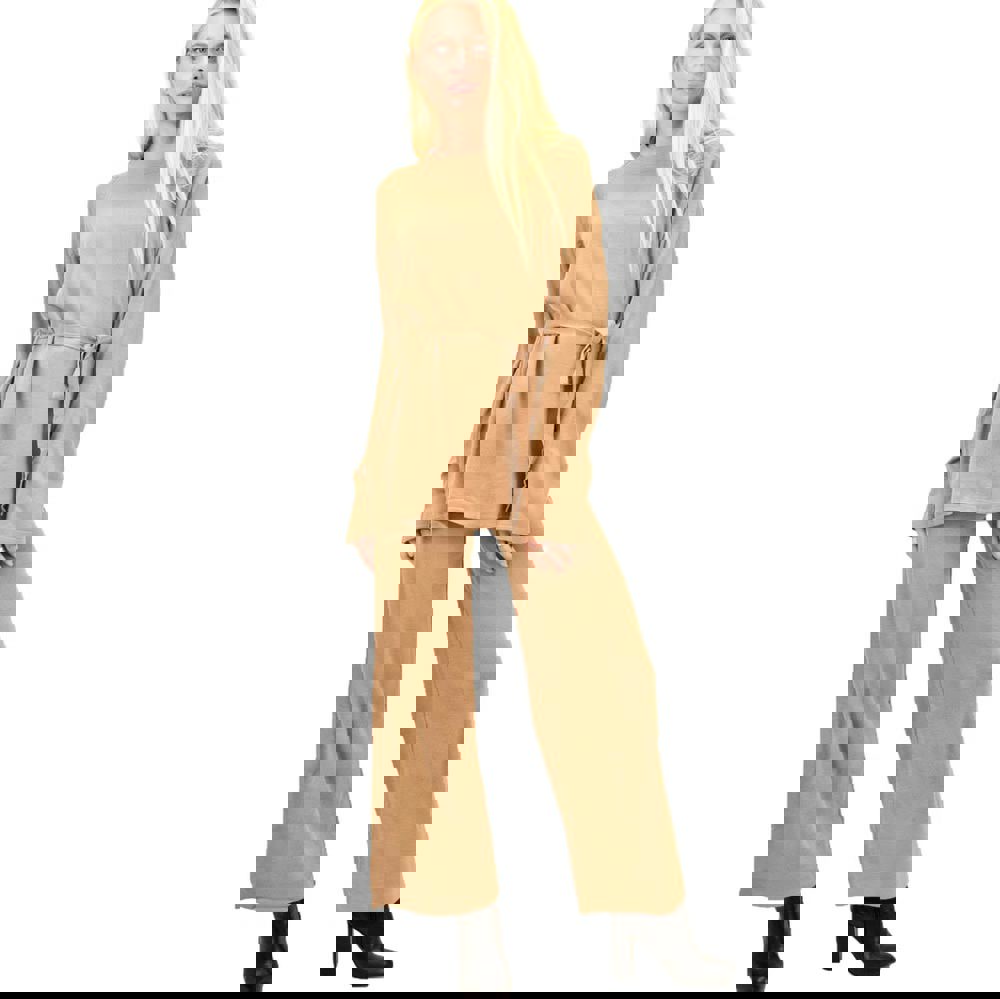 Γυναικείο πλεκτό σετ με ζώνη Μπεζ 12532