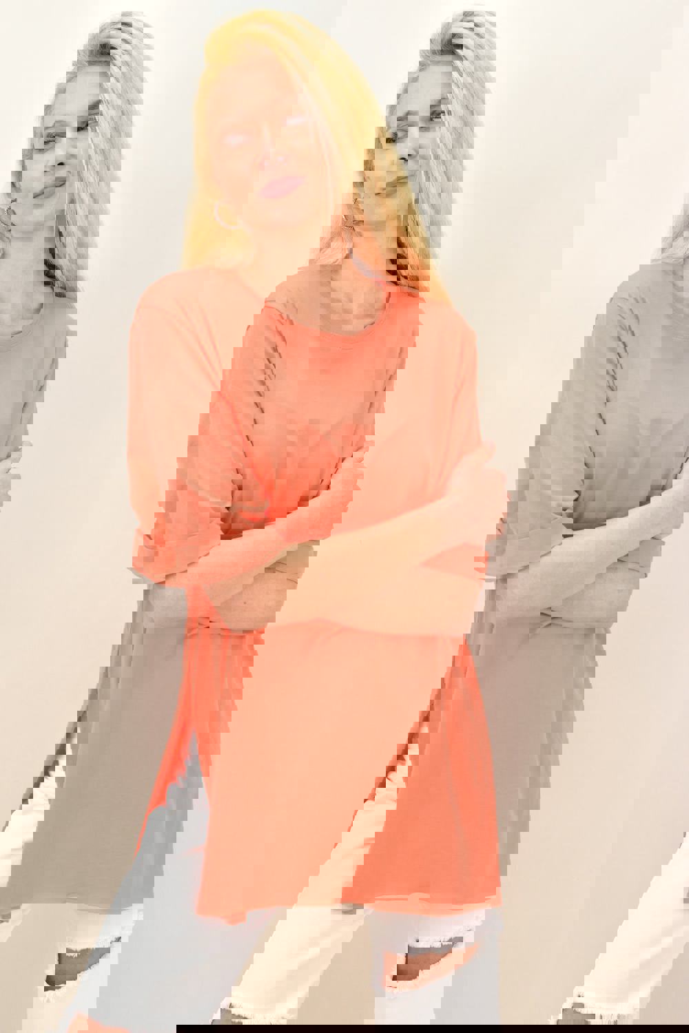 Γυναικείο T-shirt μονόχρωμο oversized Πορτοκαλί 14056 φωτογραφία