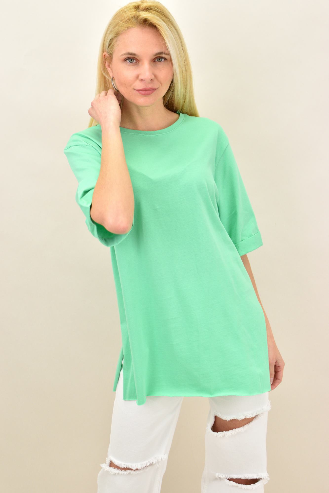 Γυναικείο T-shirt μονόχρωμο oversized Πράσινο 14057