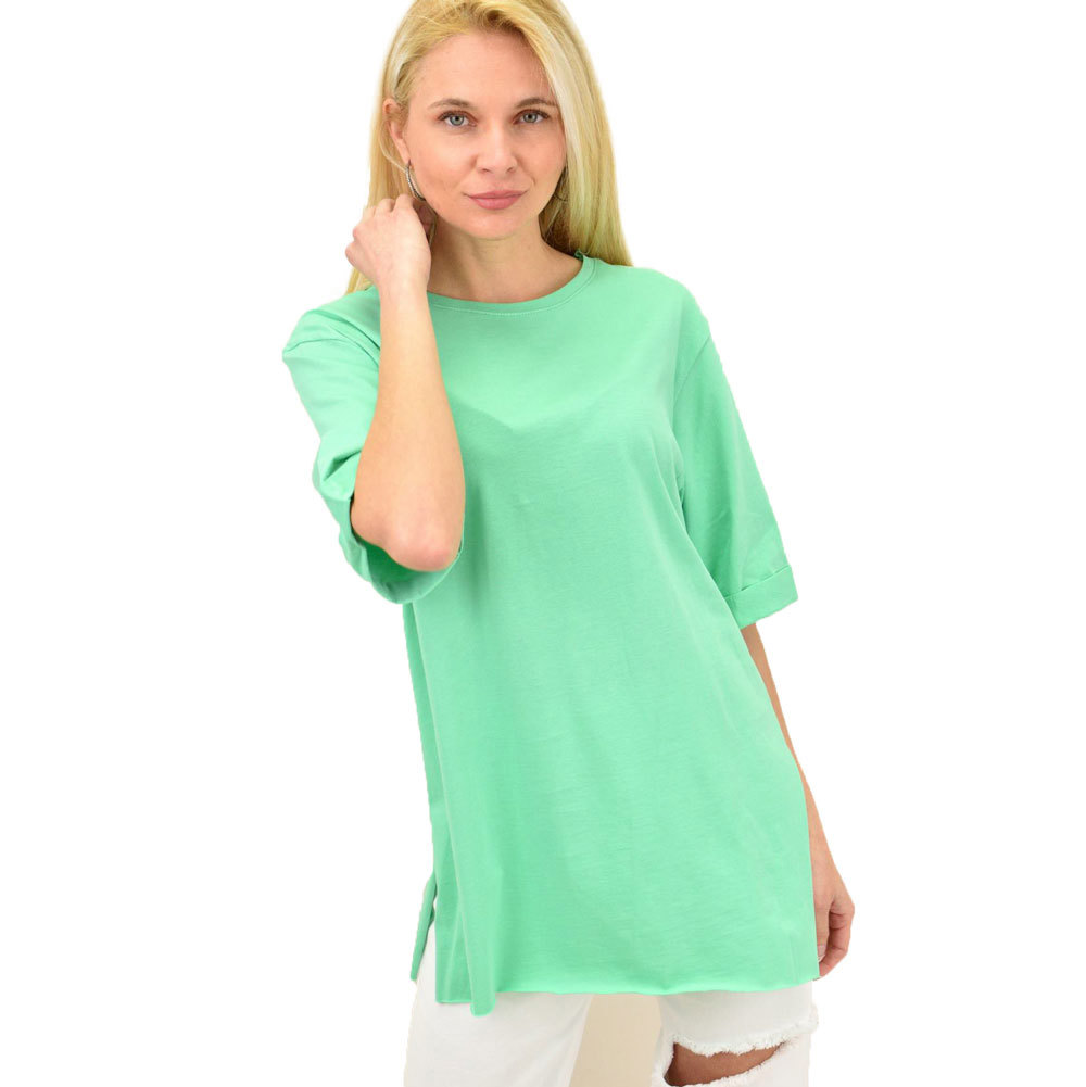 Γυναικείο T-shirt μονόχρωμο oversized Πράσινο 14057