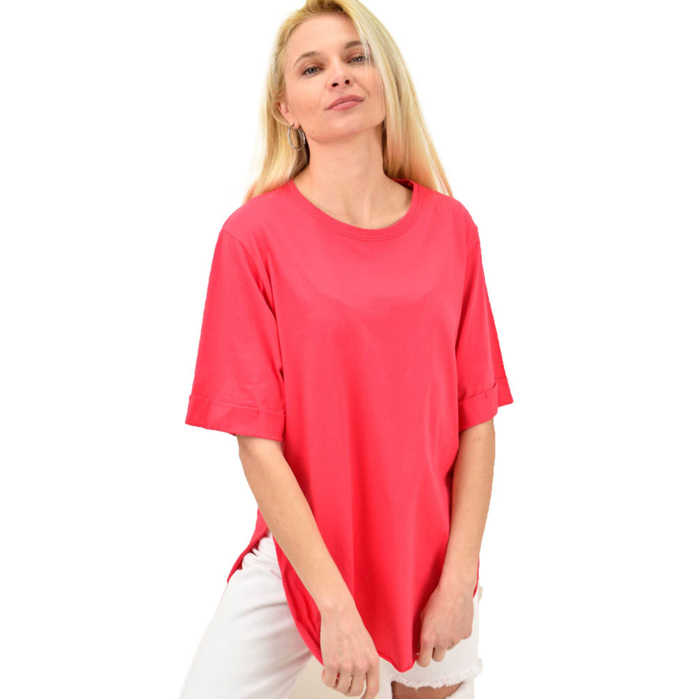 Γυναικείο T-shirt μονόχρωμο oversized Φούξια 14048 - Potre - 