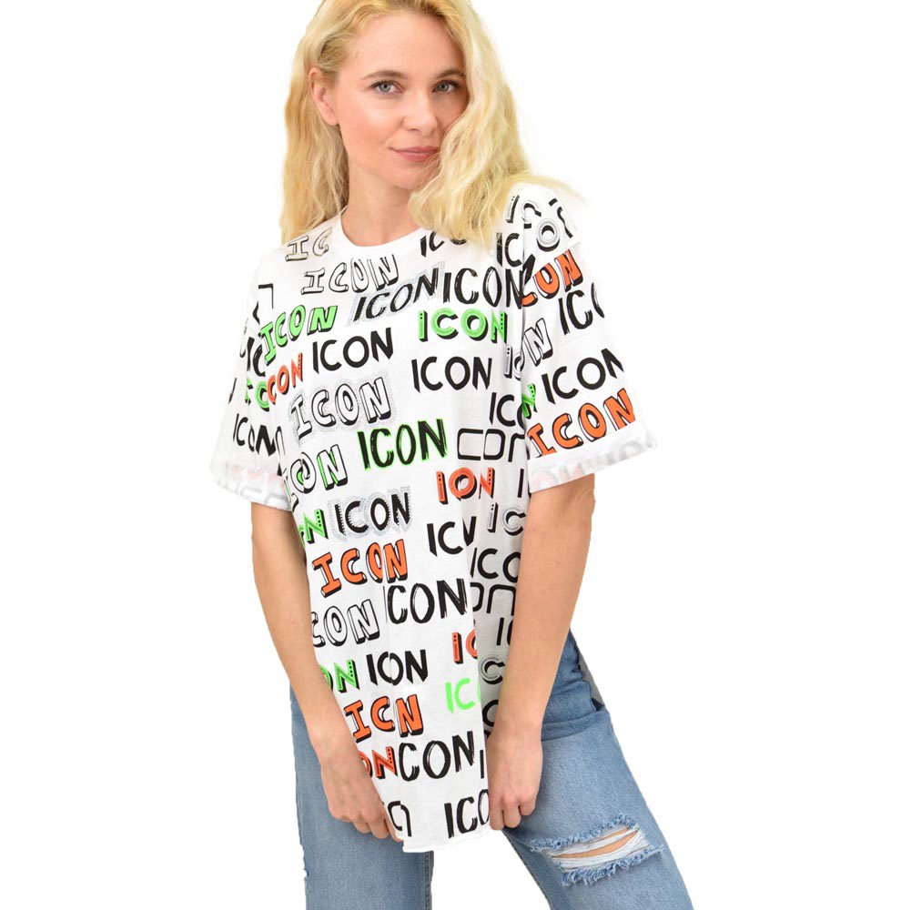 Γυναικείο T-shirt με στάμπα και στρας oversized ICON Λευκό 13761