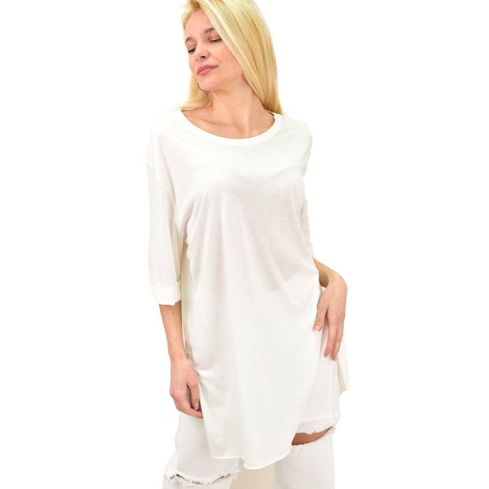 Γυναικείο T-shirt μονόχρωμο oversized Εκρού 14062