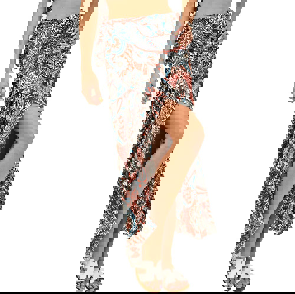 Κρουαζέ φούστα εμπριμέ Κεραμιδί 16772