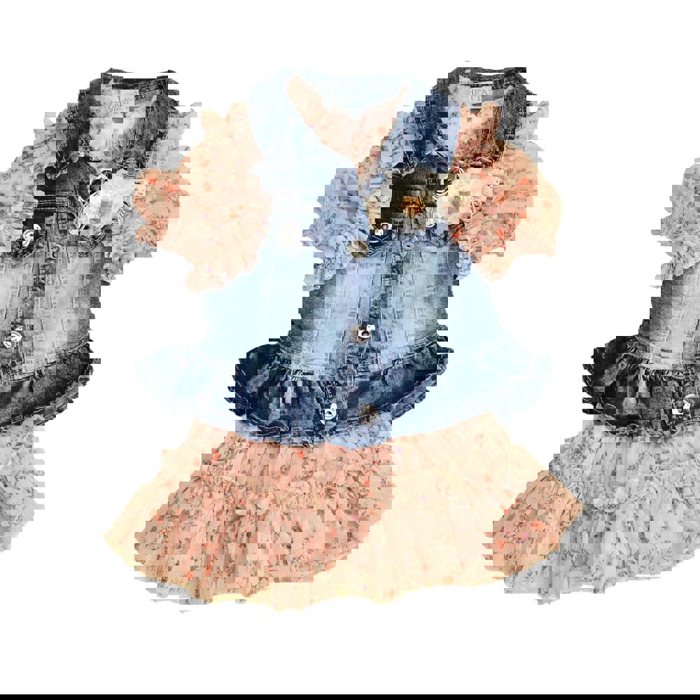 Παιδικό σετ φόρεμα με βολάν Σομόν 14503