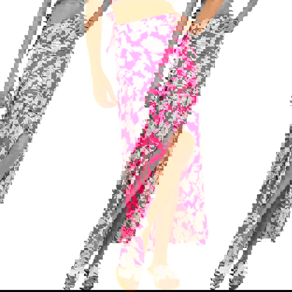 Κρουαζέ φούστα φλοράλ Φούξια 16773