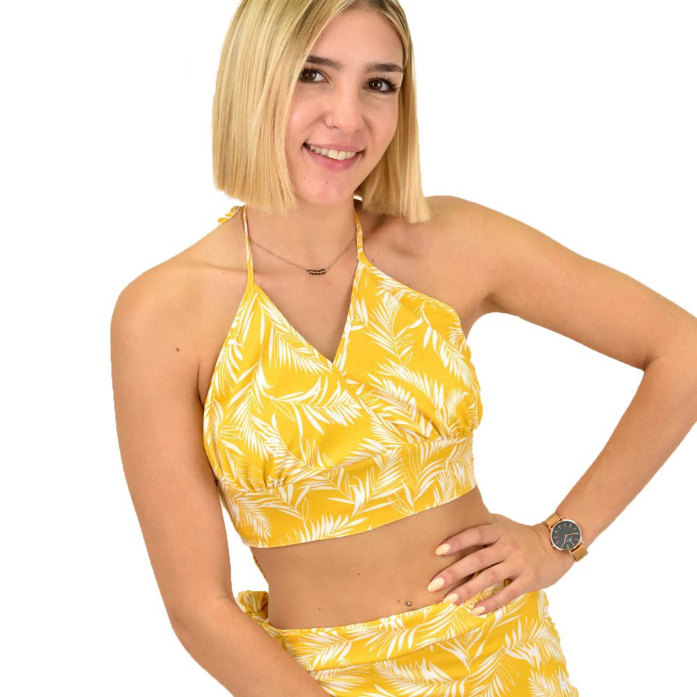 Γυναικείο crop top κρουαζέ φλορραλ Κίτρινο 16843