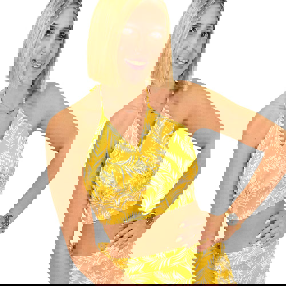 Γυναικείο crop top κρουαζέ φλορραλ Κίτρινο 16843