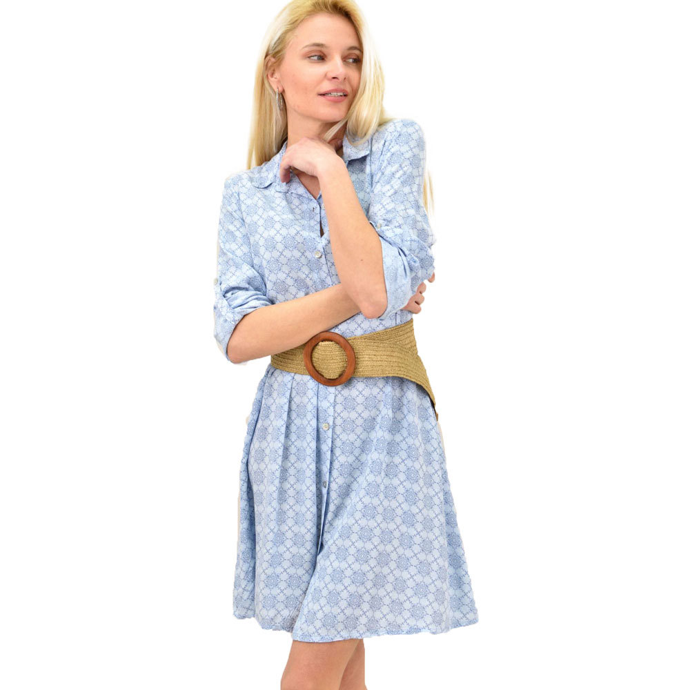 Γυναικείο φόρεμα midi με κουμπιά Γαλάζιο 14115 - Potre - 