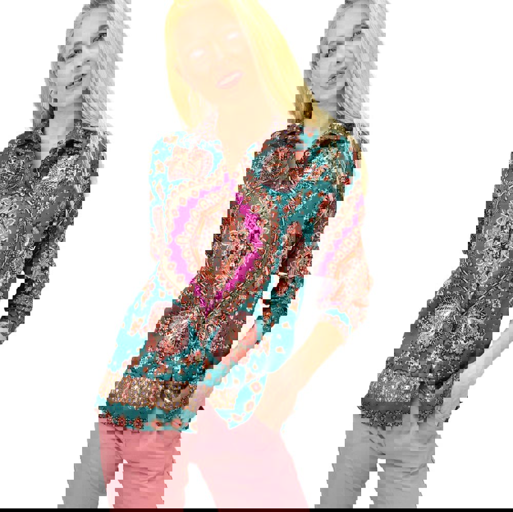 Γυναικείο πουκάμισο εμπριμέ Πράσινο 14555