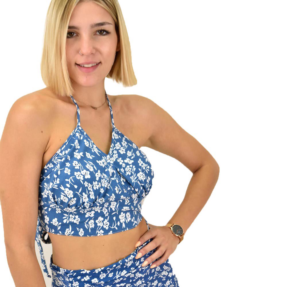 Γυναικείο crop top κρουαζέ Μπλε 16825