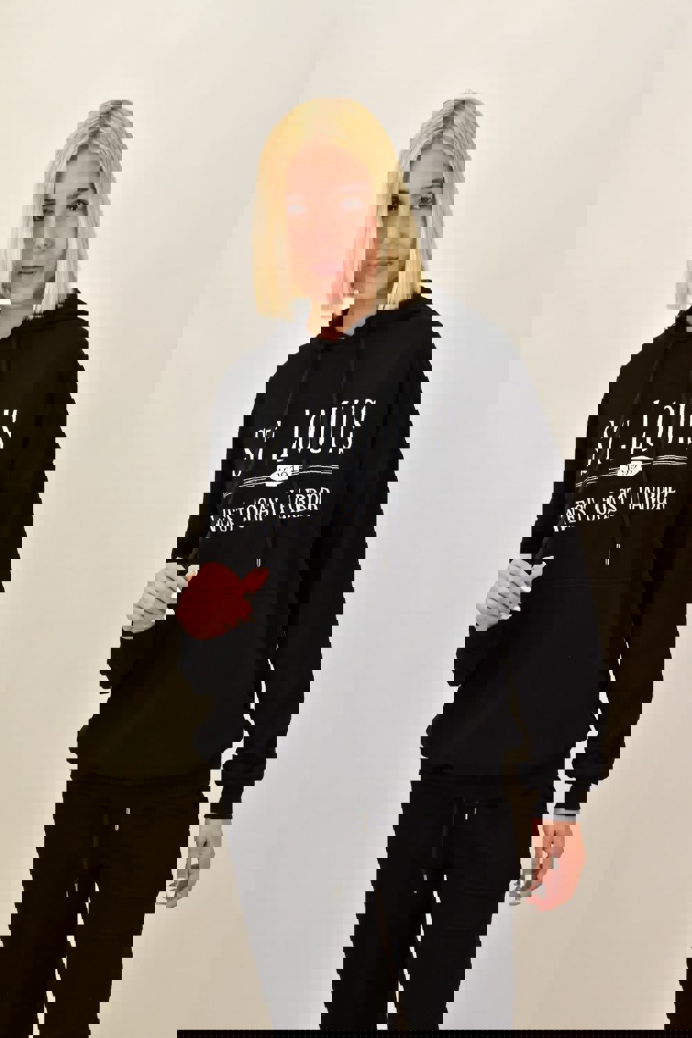 Φούτερ με κουκούλα και κέντημα ST.LOUIS Μαύρο 17557 φωτογραφία