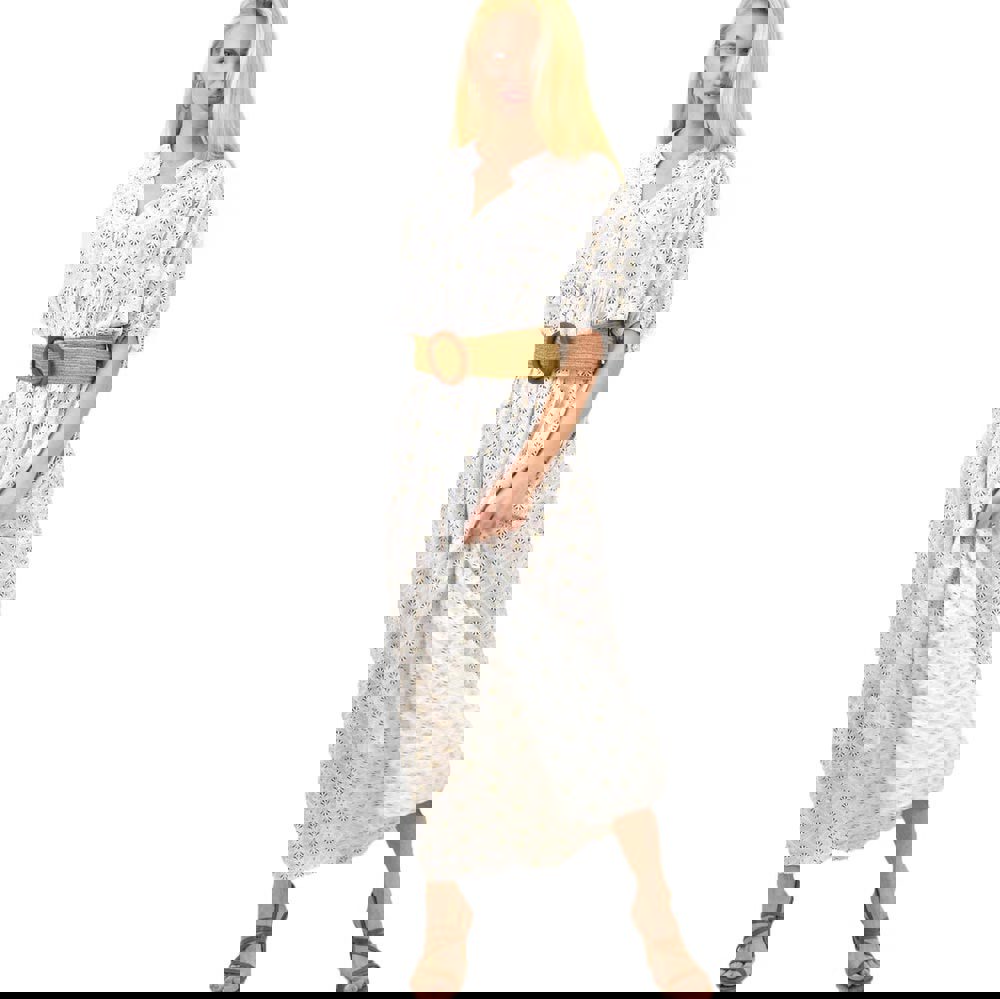 Γυναικείο maxi φόρεμα με μοτίβο Εκρού 14120