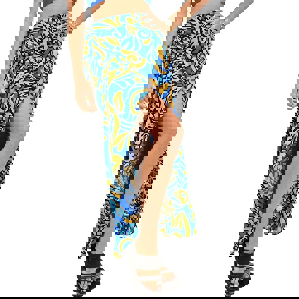 Κρουαζέ εμπριμέ φούστα με βολάν Μπλε 16789