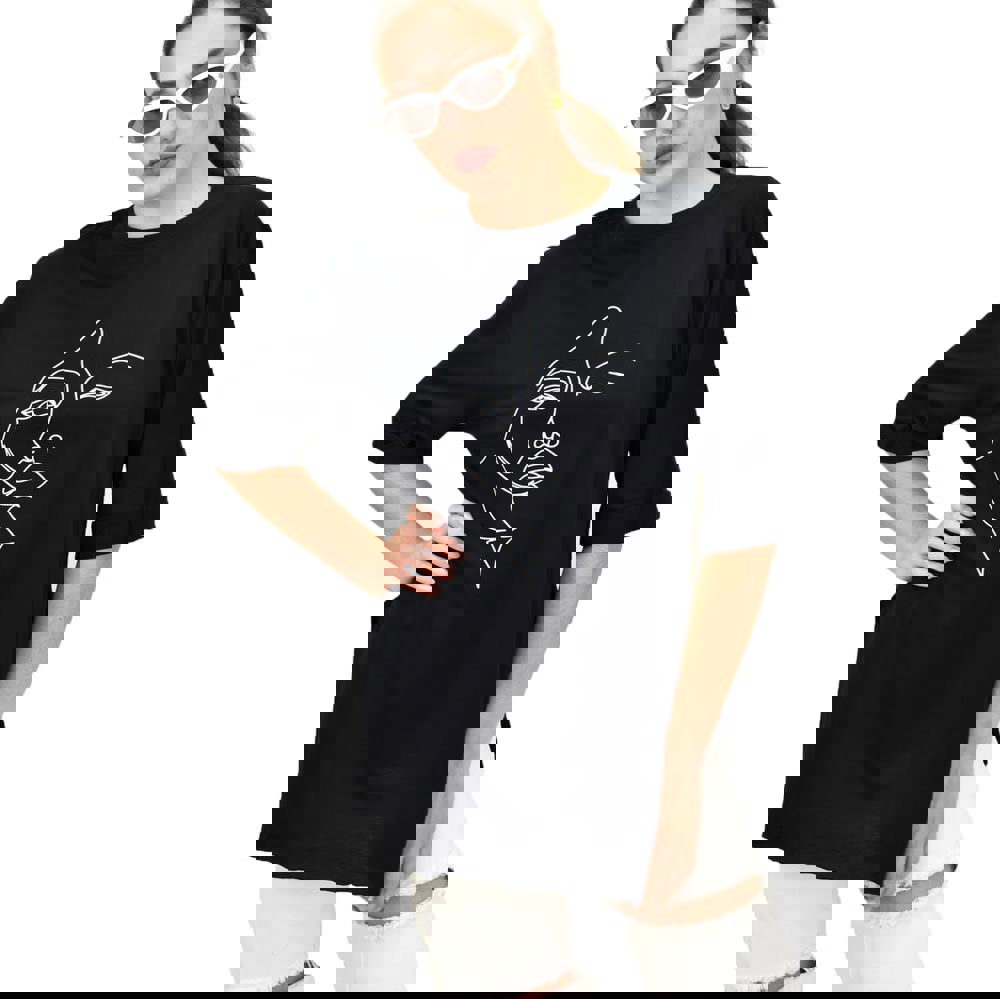 Γυναικείο T-shirt με τύπωμα πρόσωπο Μαύρο 15280