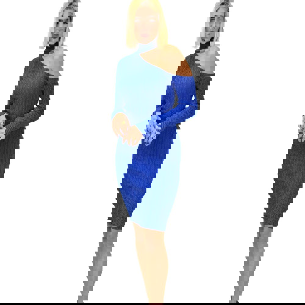 Γυναικείο φόρεμα midi με σχέδιο και τσόκερ Μπλε Ρουά 18254