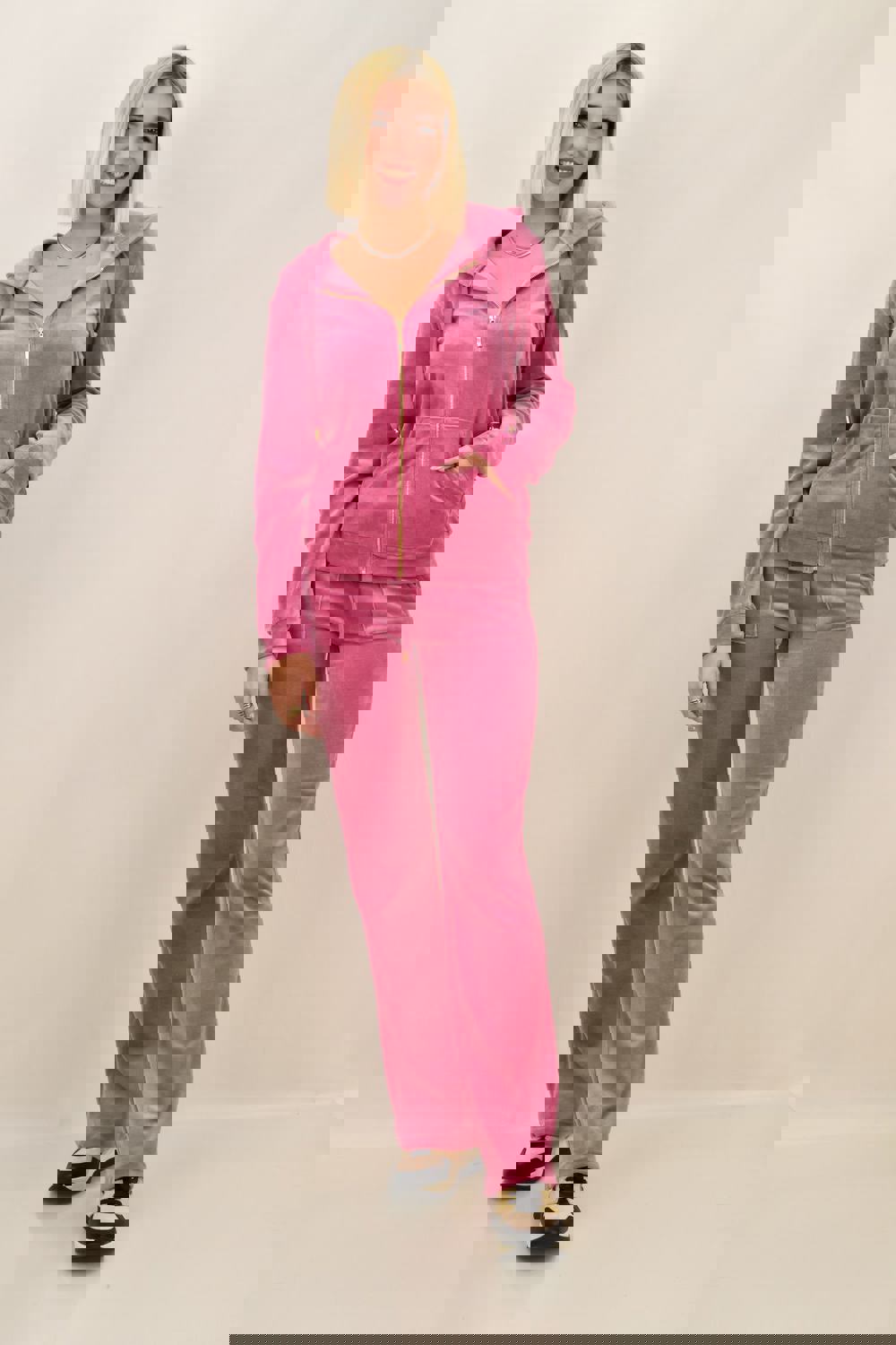 Βελουτέ φόρμα σετ ροζ στρας καθρέφτης Ροζ 18246 φωτογραφία