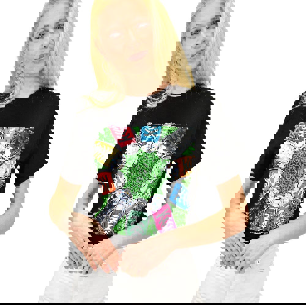 Γυναικείο T-shirt με τύπωμα παπούτσια και στρας Μαύρο 14733