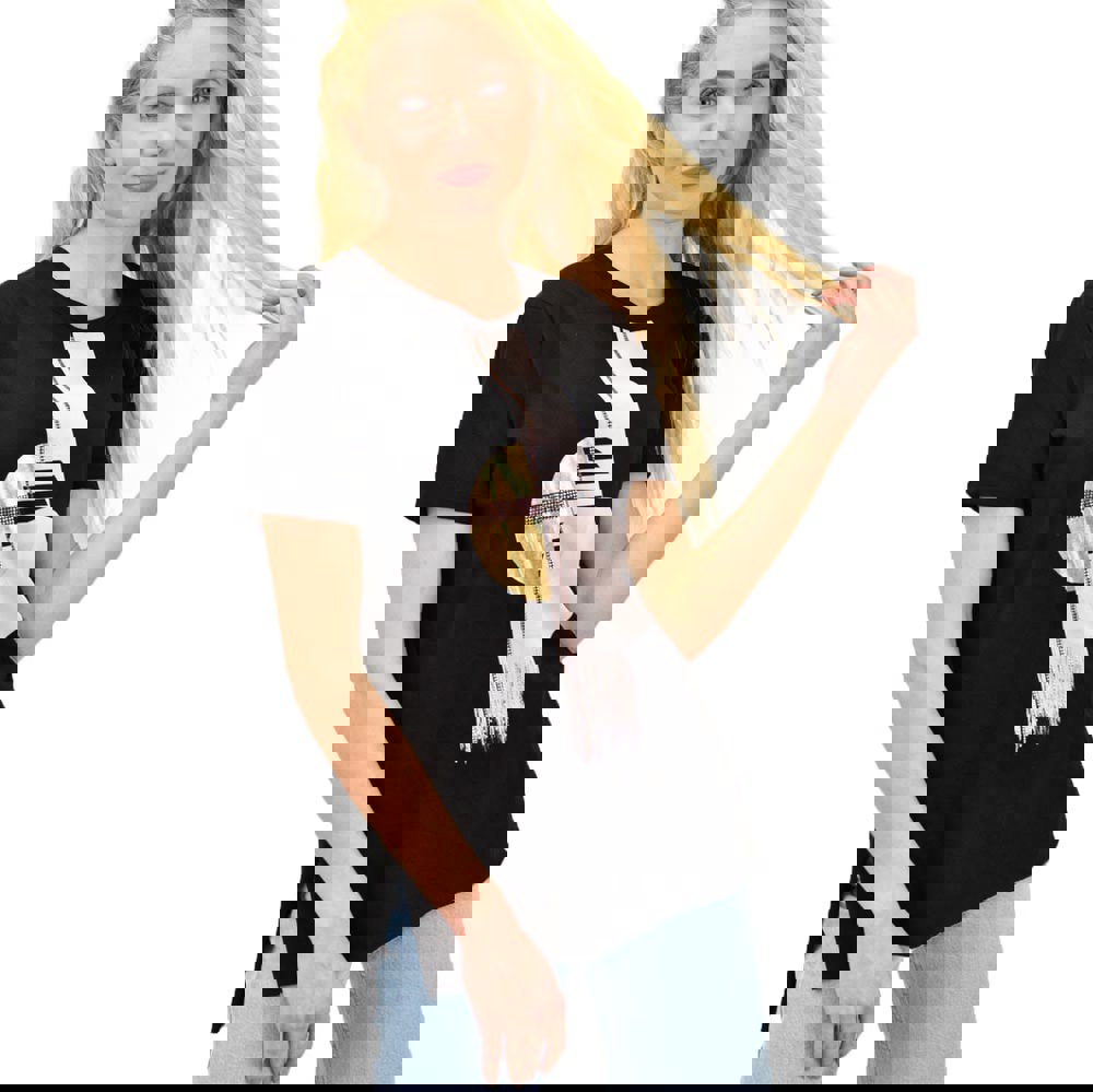 Γυναικείο T-shirt με γεωμετρική στάμπα στρας Μαύρο 13807