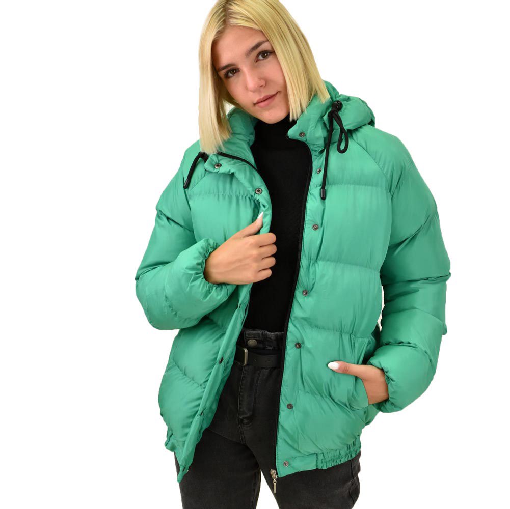 Puffer μπουφάν με αφαιρούμενη κουκούλα Πράσινο 17649