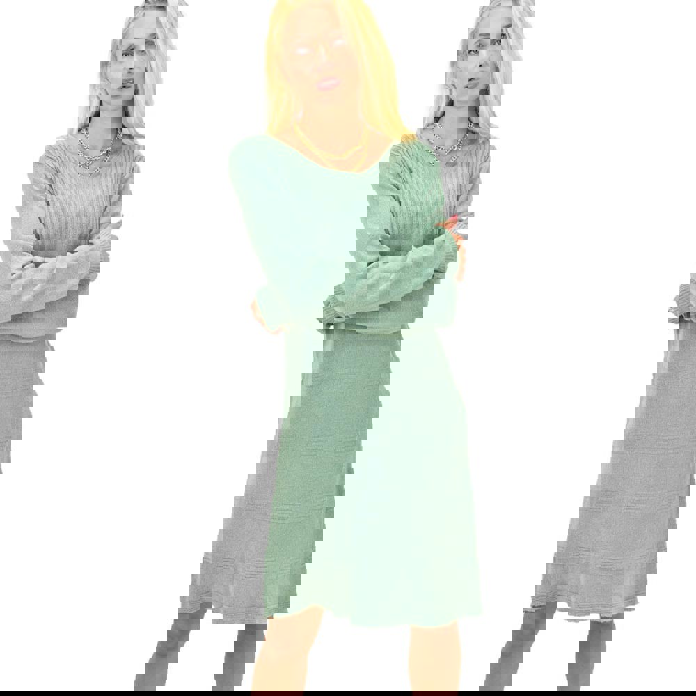 Γυναικείο πλεκτό midi φόρεμα με σχέδιο Φυστικί 12852