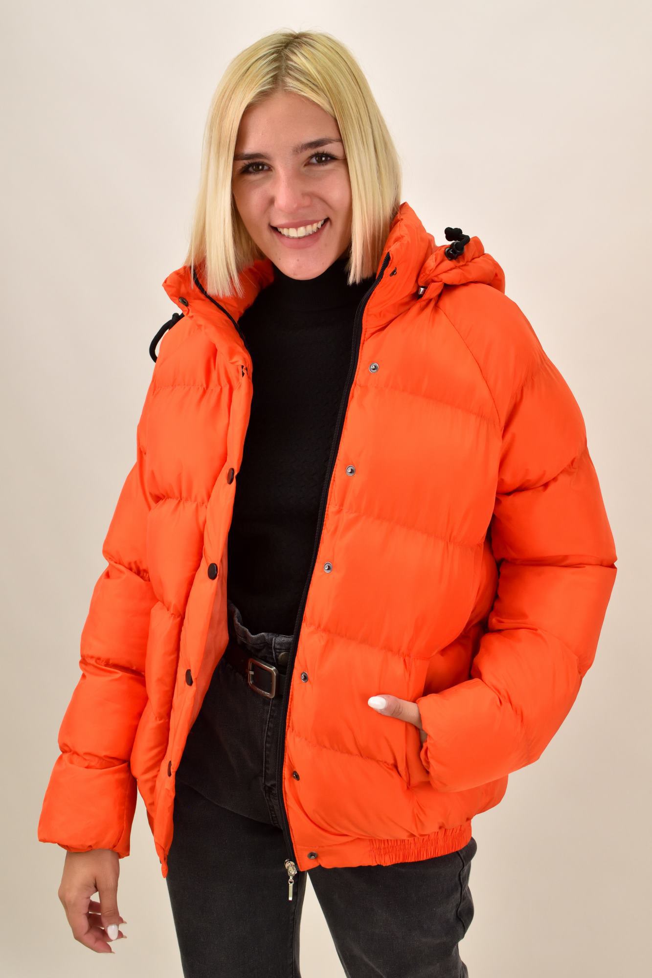 Puffer μπουφάν με αφαιρούμενη κουκούλα Πορτοκαλί 17650