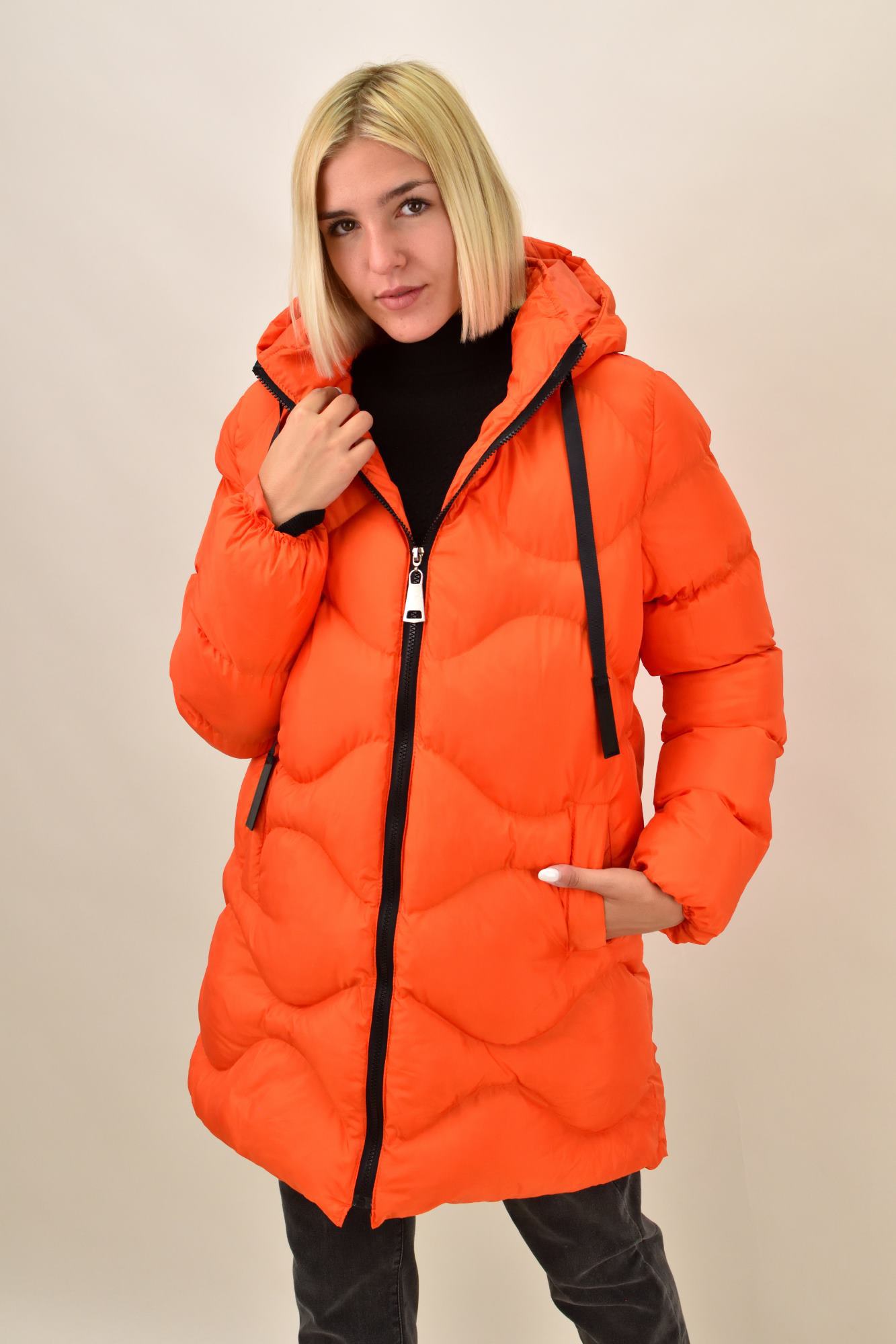 Puffer μπουφάν με κουκούλα Πορτοκαλί 17655
