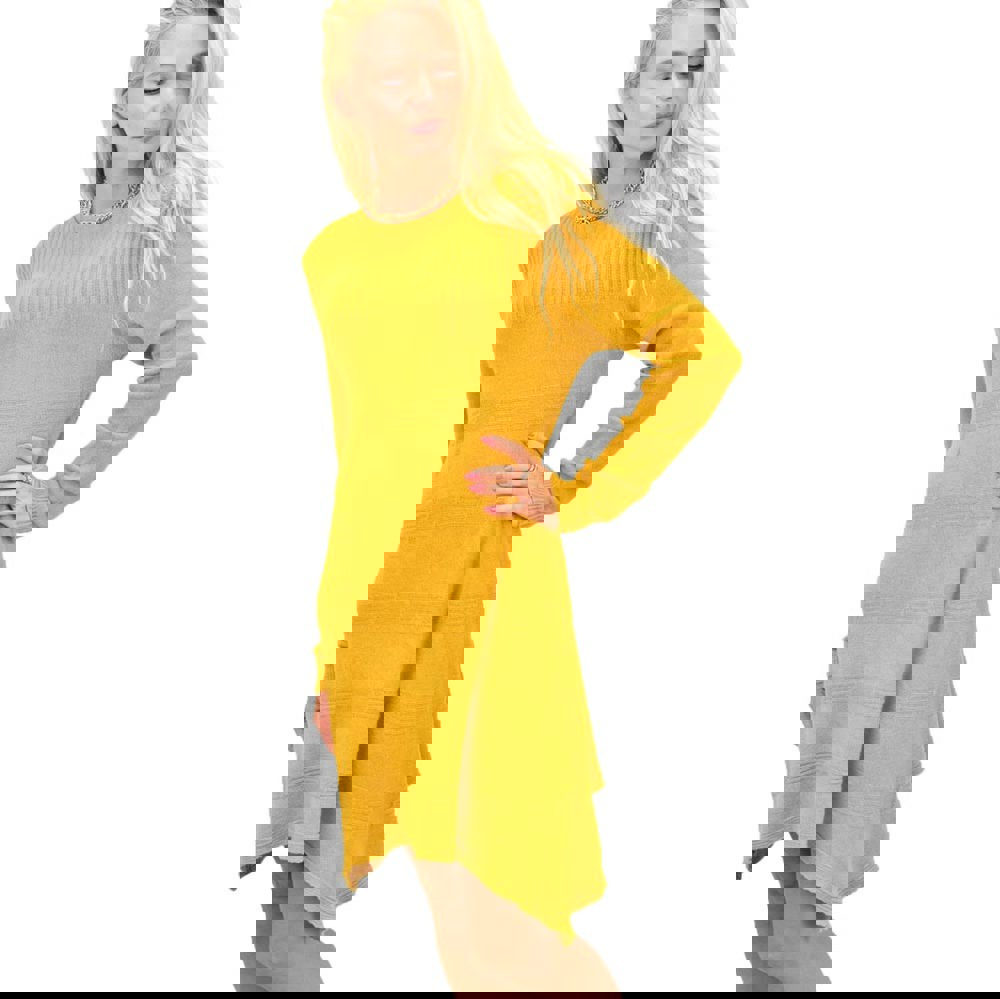 Γυναικείο πλεκτό midi φόρεμα με σχέδιο Μουσταρδί 12861