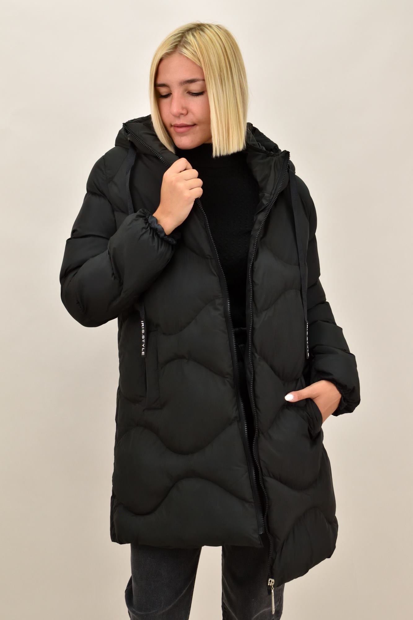 Puffer μπουφάν με κουκούλα Μαύρο 17656