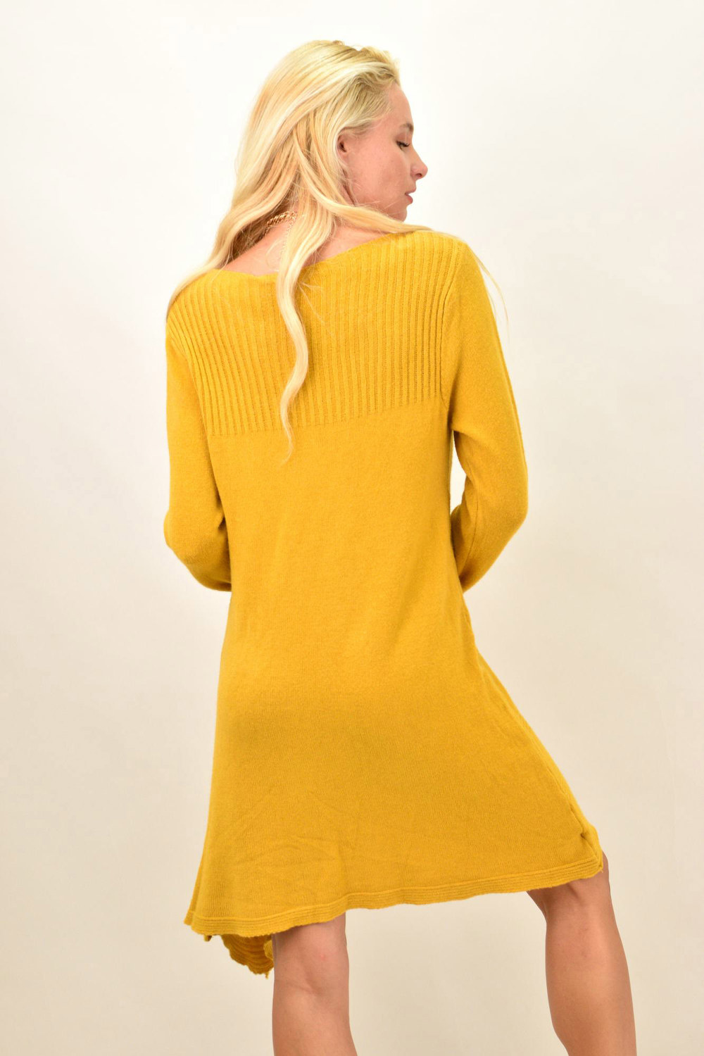 Γυναικείο πλεκτό midi φόρεμα με σχέδιο Μουσταρδί 12861 φωτογραφία