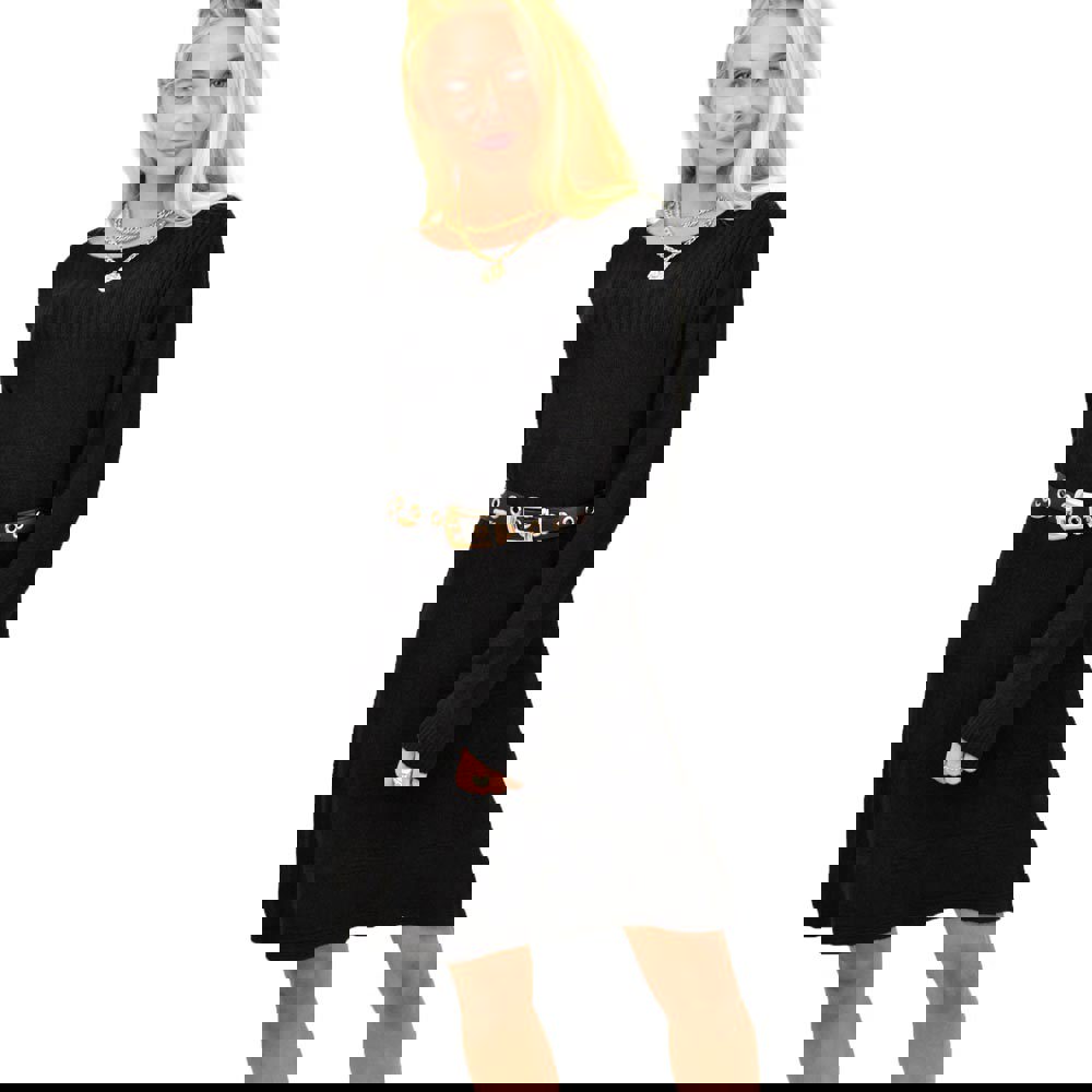 Γυναικείο πλεκτό midi φόρεμα με σχέδιο Μαύρο 12859