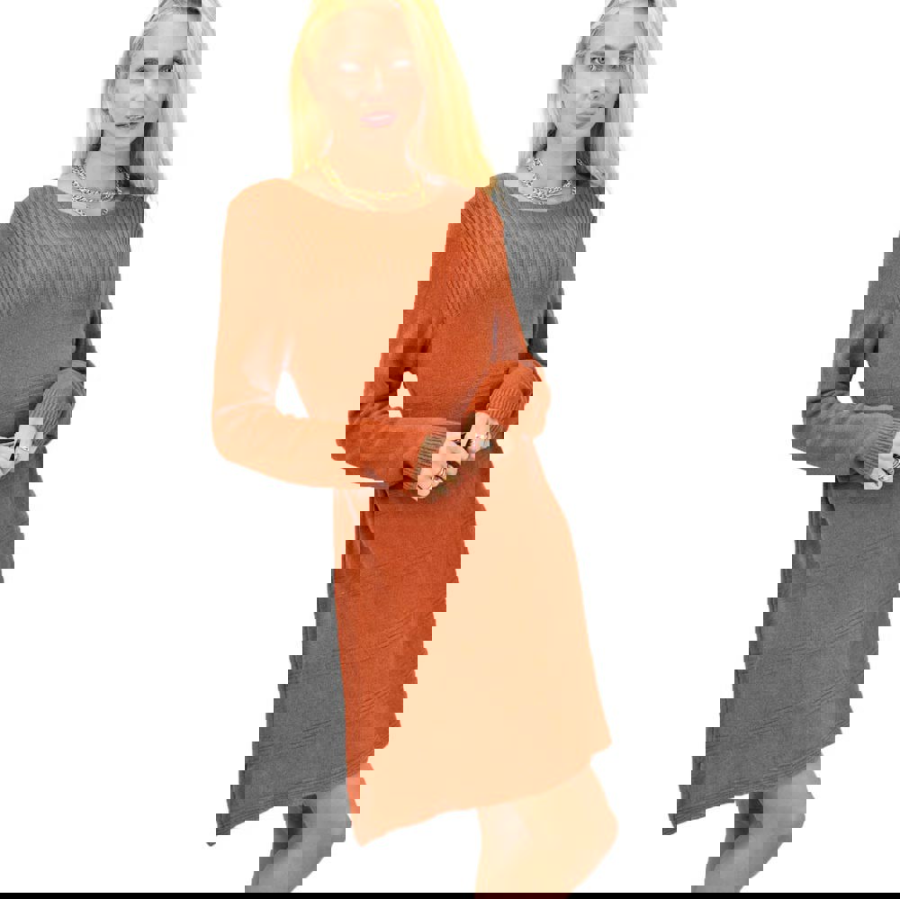 Γυναικείο πλεκτό midi φόρεμα με σχέδιο Κεραμιδί 12865