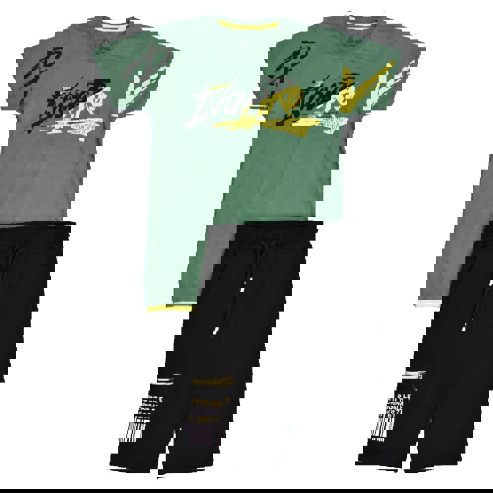 Παιδικό αθλητικό σετ με τύπωμα street style Χακί 15919