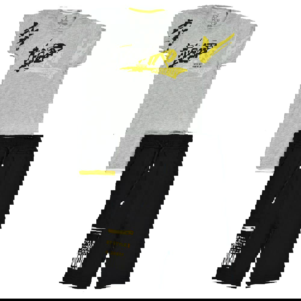 Παιδικό αθλητικό σετ με τύπωμα street style Γκρι 15917