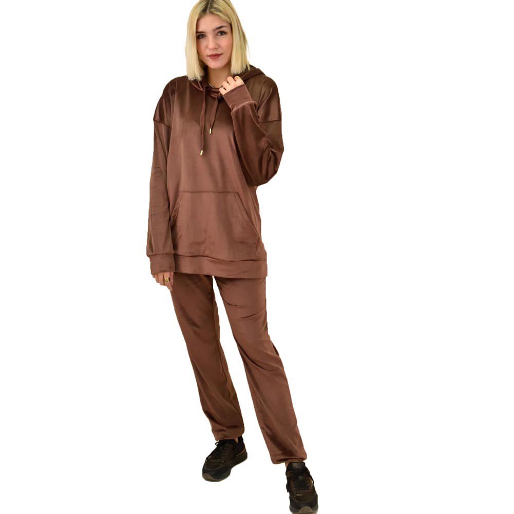Γυναικείο σετ φόρμας velvet over size Καφέ 18263
