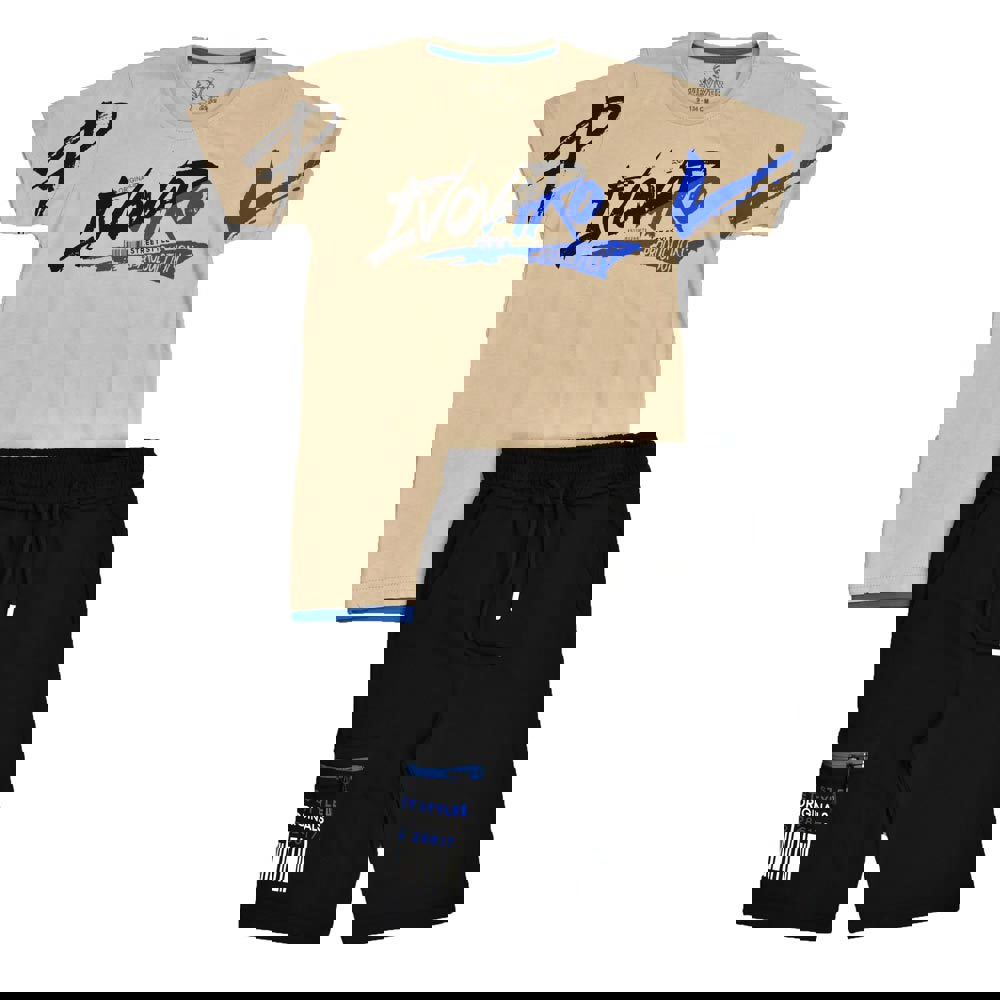 Παιδικό αθλητικό σετ με τύπωμα street style Μπεζ 15922