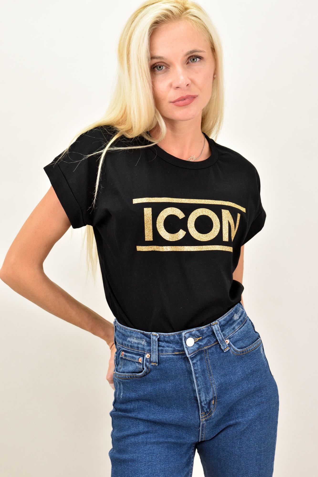 Γυναικείο T-Shirt με τύπωμα ICON Μαύρο 13276