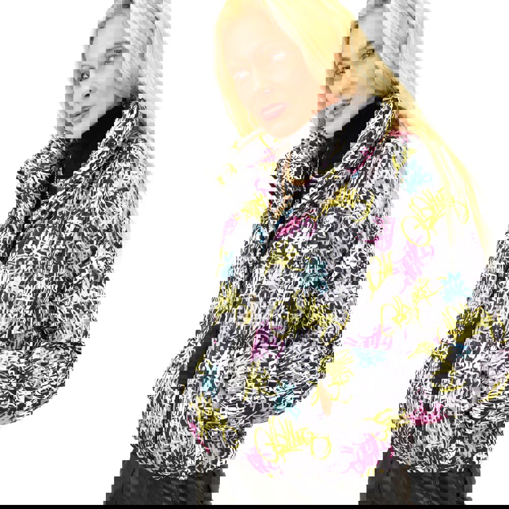 Γυναικείο μπουφάν bomber με πολύχρωμο σχέδιο Μαύρο 13333