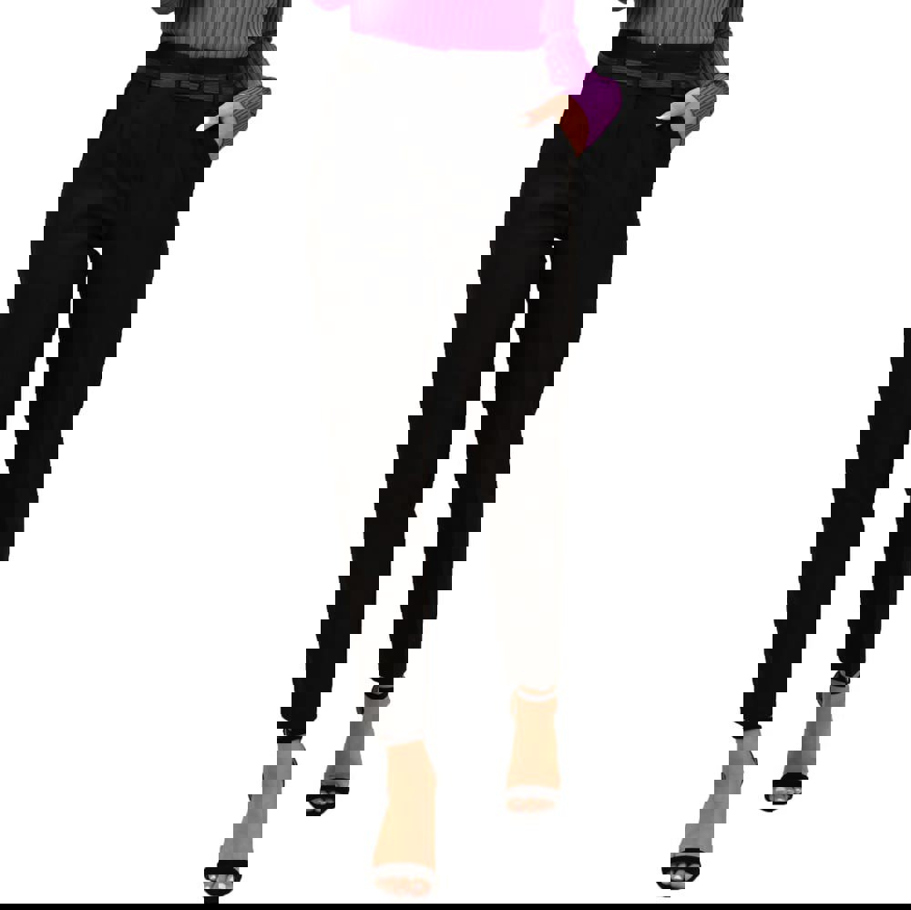 Παντελόνι με πιέτες και ζώνη Μαύρο 17632