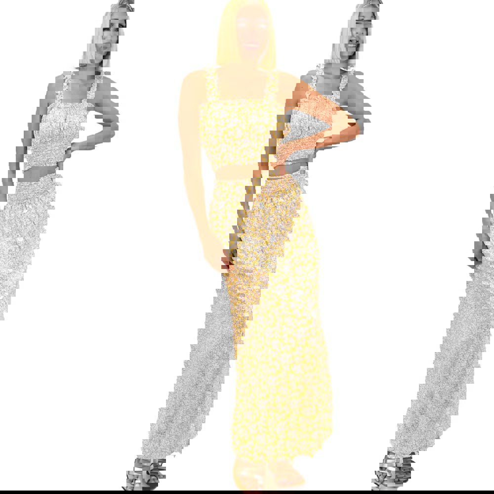 Γυναικείο σετ φλοράλ με τιράντες Κίτρινο 16941