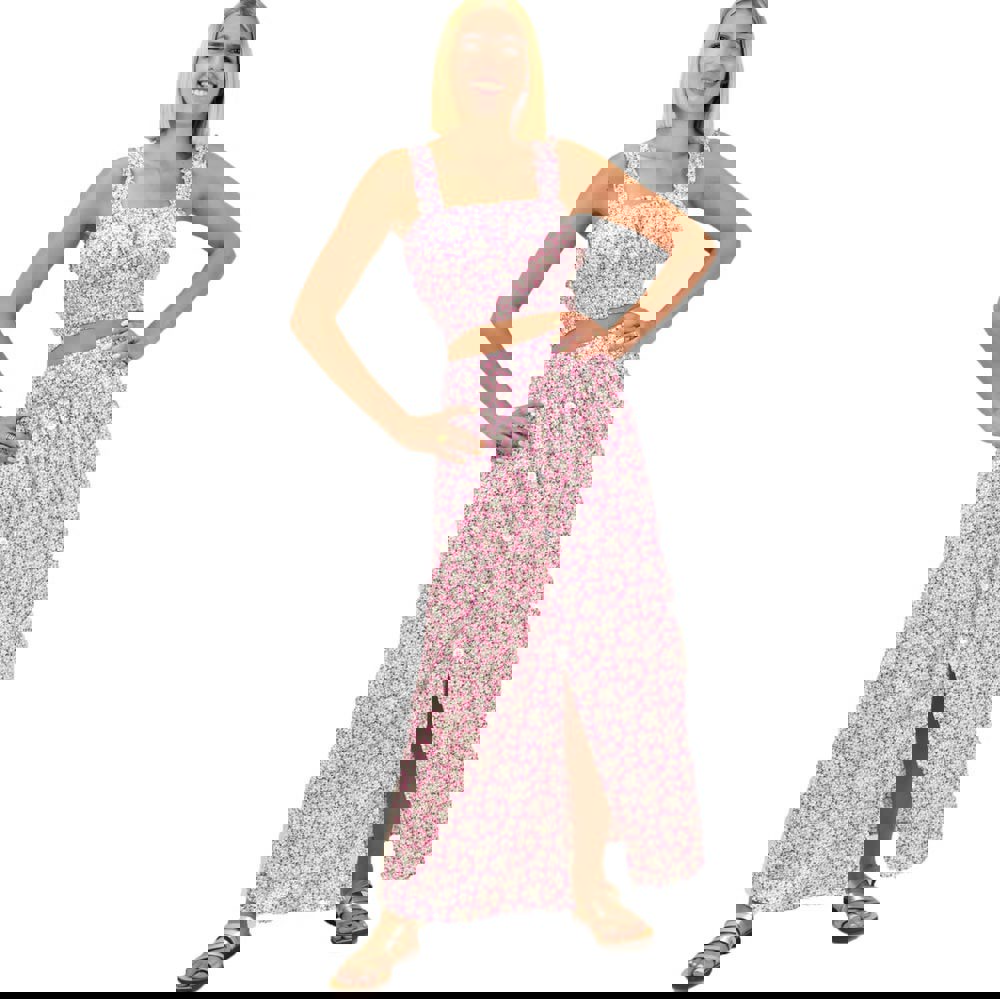 Γυναικείο σετ φλοράλ με τιράντες Ροζ 16943