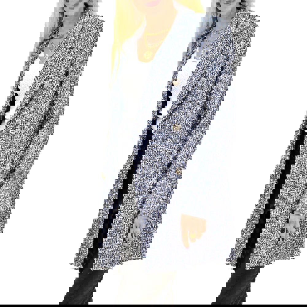 Γυναικείο παλτό με διακοσμητικά κουμπιά Μπλε 13346