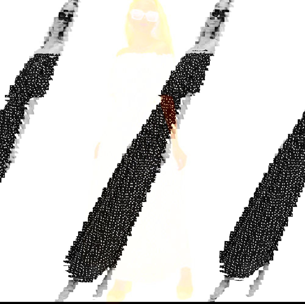 Γυναικείο φόρεμα πουά στράπλες Μαύρο 14608