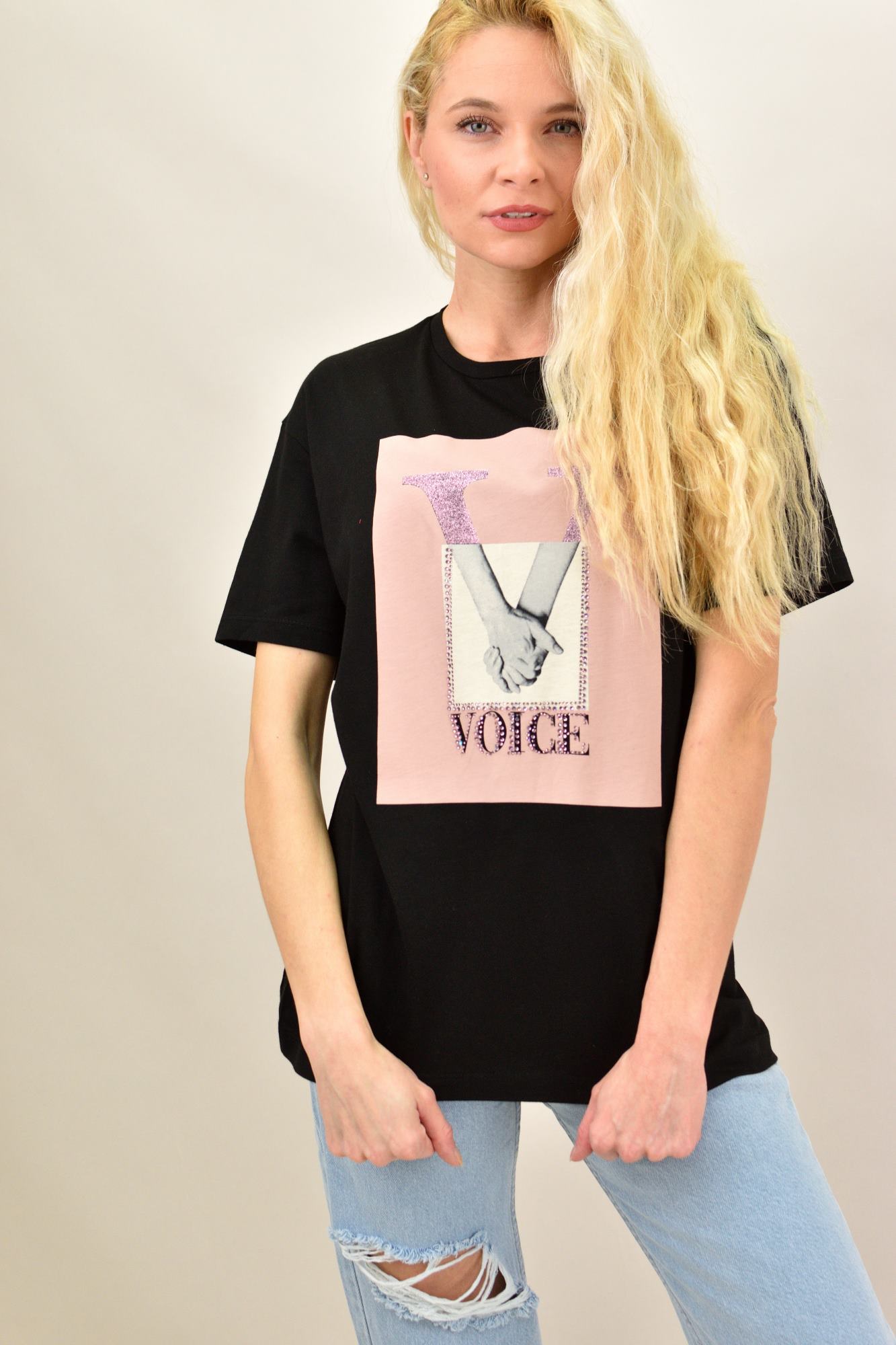 Γυναικείο T-shirt με στάμπα VOICE Μαύρο 13904